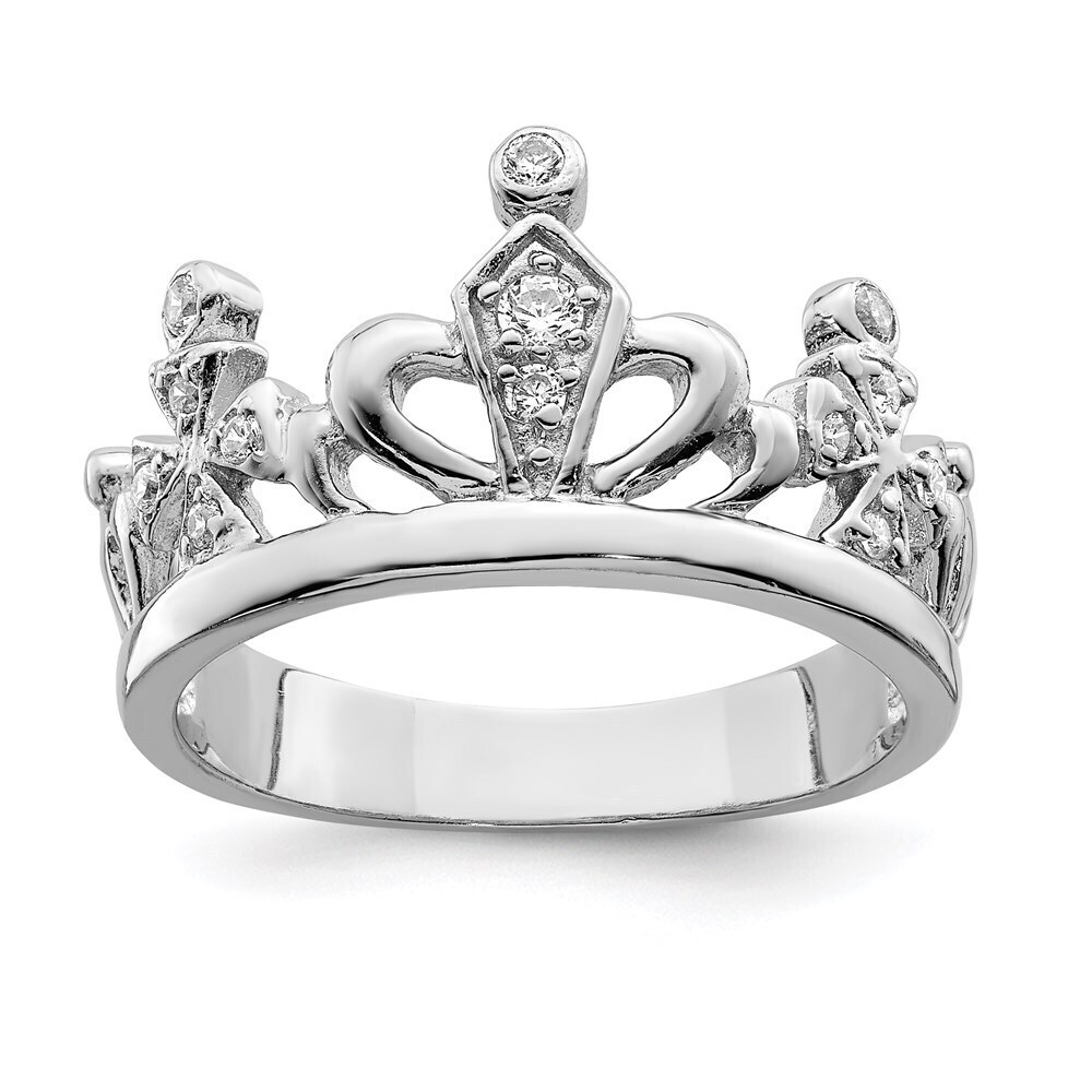 Kazi Luxury Sterling Silver Rhodium-plated CZ Crown Ring